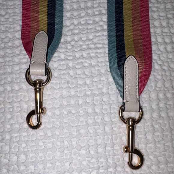 Coach Rainbow Stripe Canvas Webbing Purse Strap Chalk Leather Trim Gold Hardware - Picture 3 of 14